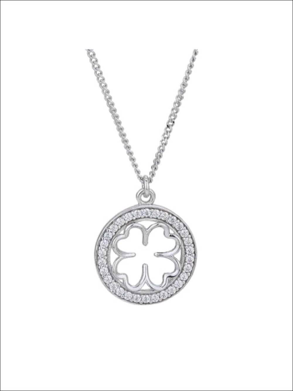 925 Sterling Silver Clover Necklace with CZ Stones - Rhodium Plated 16in Chain